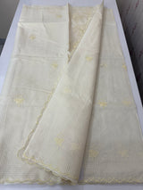 Moonga Kota checks saree with applique work MMC457 Ivory