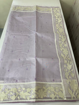 Mul chanderi cotton saree with organza applique borders MSH212 - Lavender
