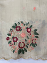 Blended art tussar silk saree with embroidery- MS1090 Cream