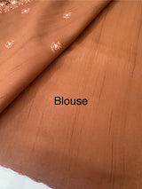 Blended tussar saree with cutwork border- MSHK268 Rust
