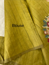Blended art tussar silk saree with embroidery- MS1090 GreenyYellow