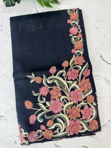 Cutwork Blended Matka Tussar silk saree MS6795- MidnightBlue