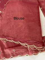 Soft crush Organza saree with embroidery and applique work MS14764