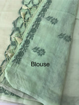 Premium Moonga checks saree with Hand Chikankari work MSH246 Pista
