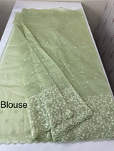 Glassy tissue organza saree with embroidery FKSF133- Dusty Green