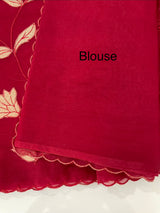 Organza saree with tissue applqiue work - MSH989 DeepRed