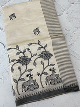 Blended tussar silk saree with embroidery- MSH490
