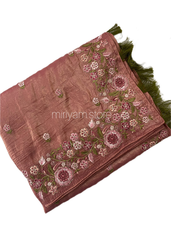 Crush Organza saree with embroidery MOSF314 DUSTY PEACH 1