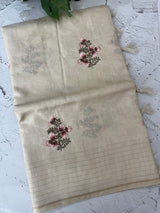 Blended tussar saree with embriodery - MS8667 PearlCream