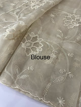 Glass organza saree with applique work- MSHW229 Cloudgrey