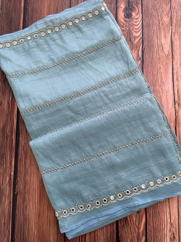 Handworked crush Organza saree with stones and cutbeads MZTS123 - SkyBlue