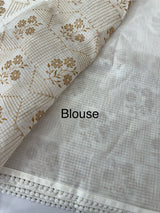 Kota checks saree with embroidery - MS7906 White to Gold