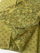 Bhagalpuri pure printed tussar silk saree with block printed pallu & blouse MTSS1407 OliveGreen