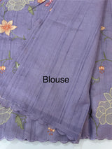 Blended tussar saree with applique work and embroidery MTSS451 Lavender
