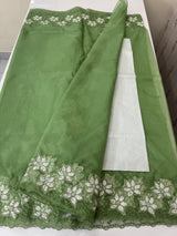 Soft organza saree with sequins cutwork borders- MCW541 - Green