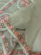 Tissue mix crush Organza saree with embroidery work MS6788 - PastelGreen
