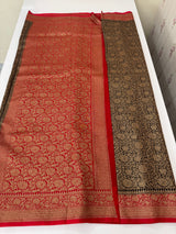 Banarasi semi katan saree with contrast border MKS455 Black to Red