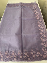 Soft Organza saree with embroidery borders - MCW786 Dusty GreyishBlue