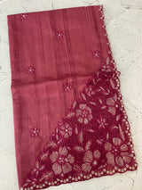 Cutwork Semi tussar saree MTSS680 CrimsonPink