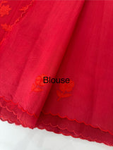 Lightweight Kota Moonga checks saree with applique work MSH202 - Red