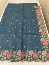 Cutwork Semi tussar saree with cross stitch embroidery MTSS855