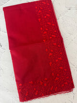 Premium Moonga Kota checks saree with embriodery borders MSH122 - Red