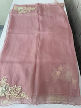 Georgette - Organza saree with applique work MS16057 - Pink