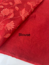 Organza saree with tissue applqiue work - MSH989 OrangyRed