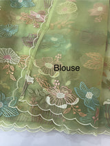 Organza saree with embroidery - MOS390 PastelGreen