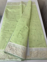 Mul chanderi cotton saree with organza applique borders MSH212 - PastelGreen