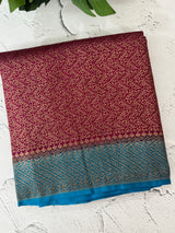 Banarasi semi katan saree with contrast border MKS455 Wine to CobaltBlue
