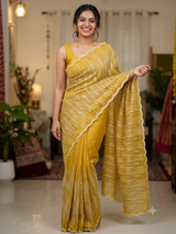 Semi soft Organza saree with zari thread work MSB8433 Yellow