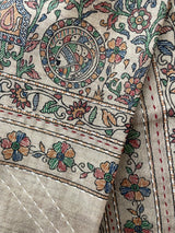 Madhubani Printed Semi tussar silk saree with Kanta work MBT6877 (4)