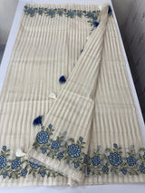 Mul chanderi saree with cross stitch embriodery & zari lines MSH272