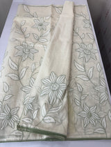 Mul chanderi applique work saree MSH182 - Offwhite to Green