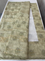 Premium Crush Organza saree with thread work- MCW863 DustyGreen