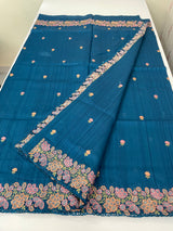 Blended tussar saree with cutwork border- MSHK695 Teal
