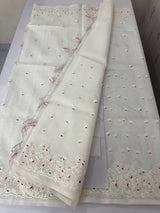 Kota Moonga checks saree with embriodery MSH279 (1)- White to Red