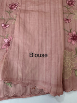 Blended tussar saree with applique work and embroidery MTSS451 DustyPeach