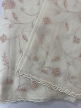 Mul chanderi tissue applique work saree MSH139 (2)- Offwhite