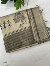 Kanta Handstitched Blended printed matka tussar silk saree MS15489