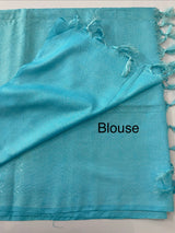 Semi tussar saree with thread work MTS1001 - Cream to Blue