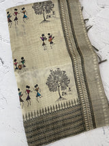 Kanta Handstitched Blended printed matka tussar silk saree MS15489