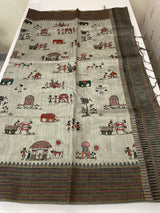 Kanta Handstitched Blended printed matka tussar silk saree MS15489