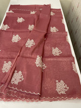 Soft crush Organza saree with embroidery and applique work MS14764