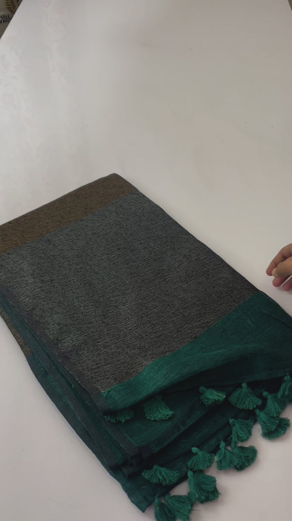 Plain Linen Saree with designer pallu - MLS751 TEAL
