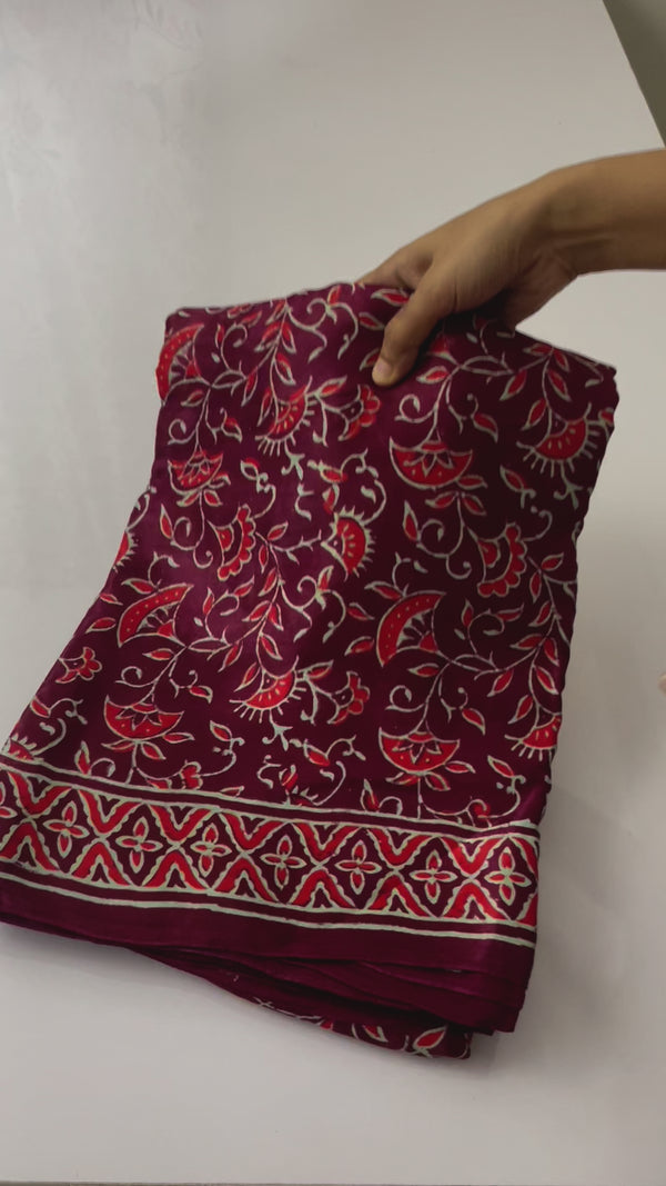 Pure Ajrakh Modal Silk Saree with zari pallu- MAMS507
