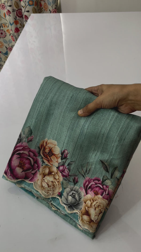 Digital printed semi tussar silk saree- MSS727 GreenishBlue
