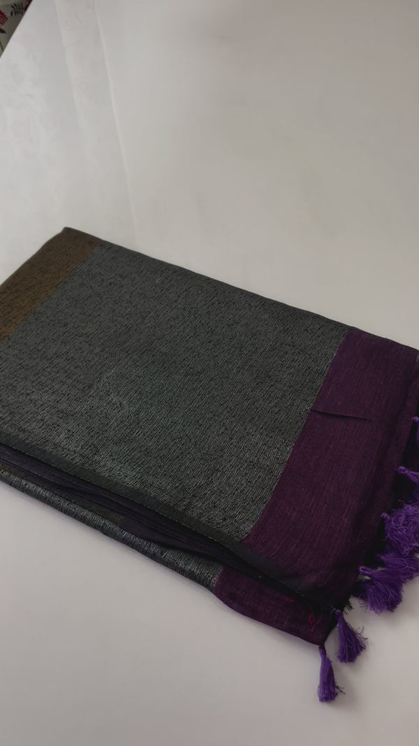 Plain Linen Saree with designer pallu - MLS753 PURPLE