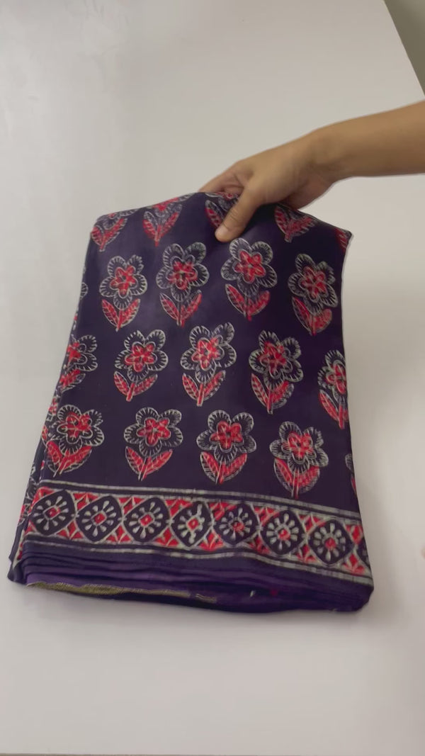 Pure Ajrakh Modal Silk Saree with zari pallu- MAMS504